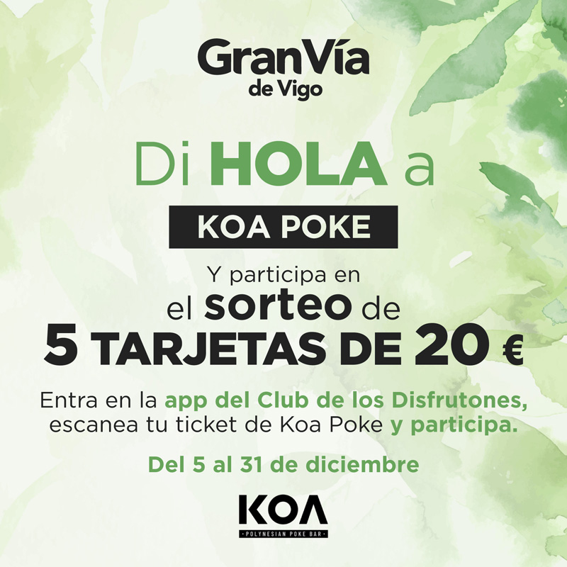 Sorteo de 5 tarjetas de 20 € para disfrutar en Koa Poke